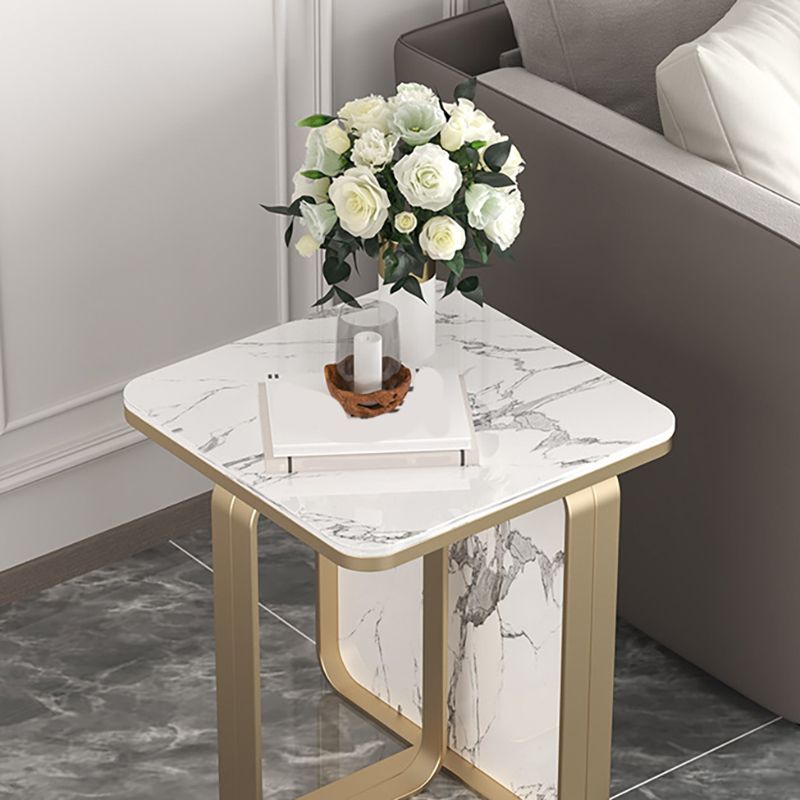 Mid-Century Modern Rectangular Stone Top Side Table Abstract Frame Sofa Side Table