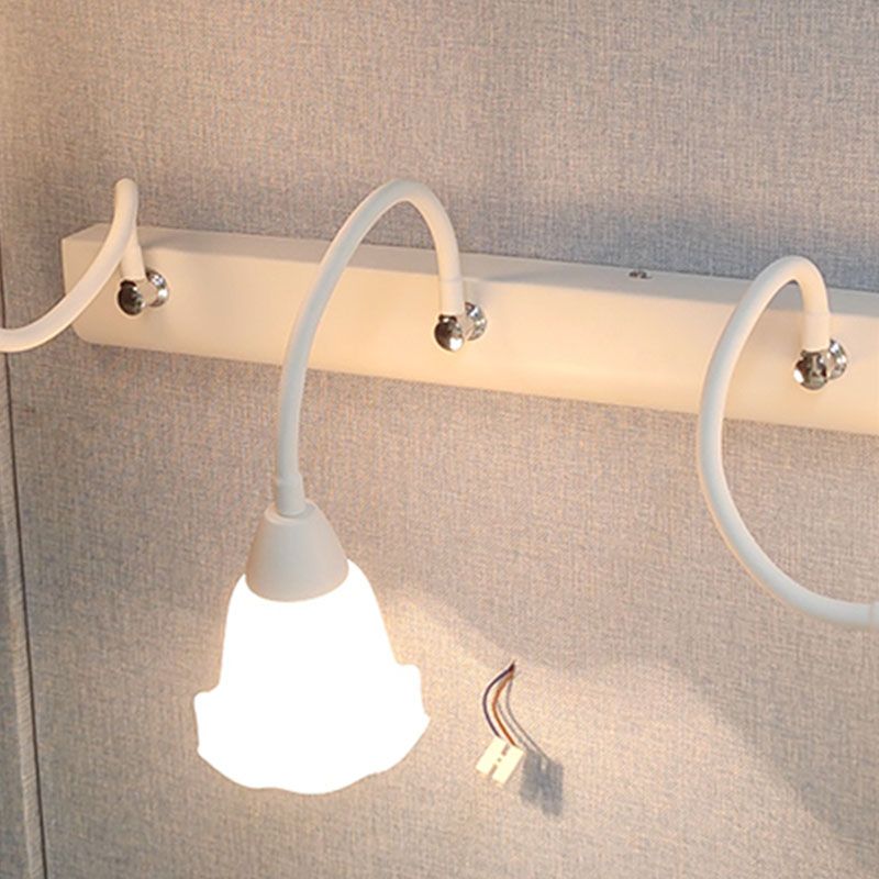Country Style Flexible Wall Sconce White Glass Vanity Mirror Light for Bathroom