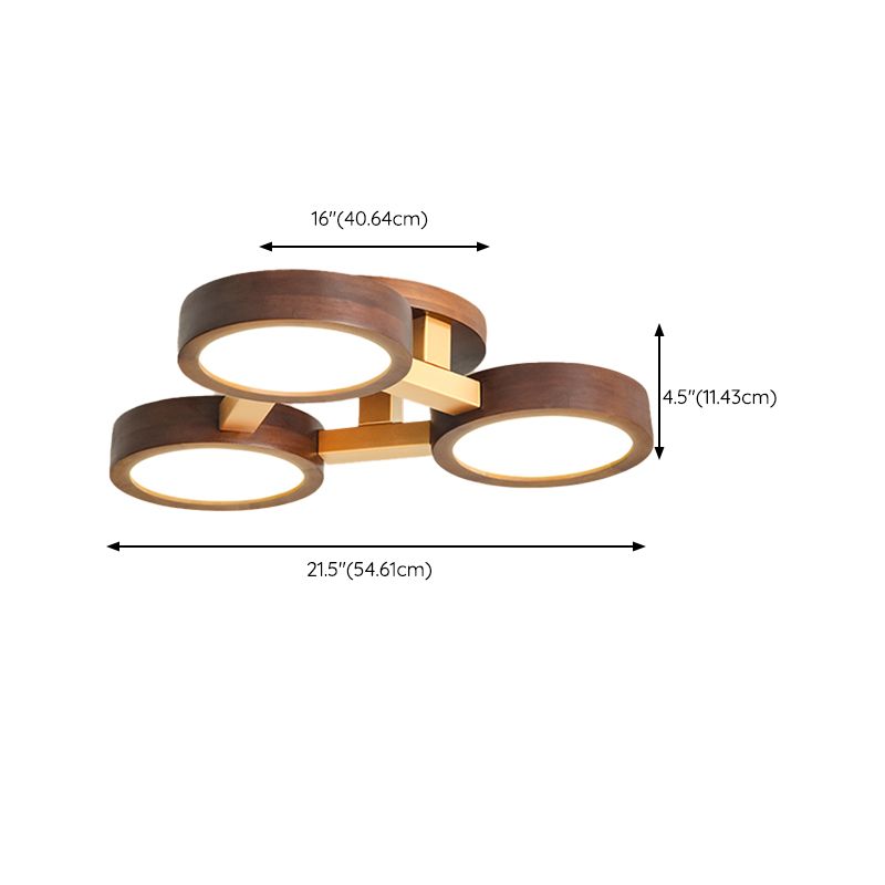 Brown Wood Modern Flush Mount Circle Shape Ceiling Light with Acrylic Shade for Passage