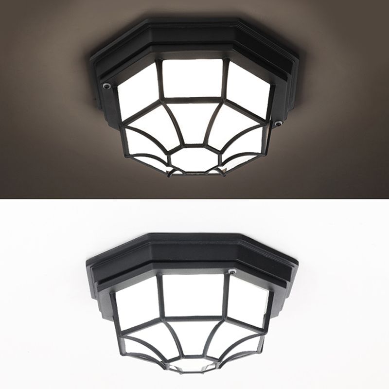 Lámpara octogonal de montaje empotrado, lámpara tradicional de 1 luz cerca del techo con pantalla de plástico
