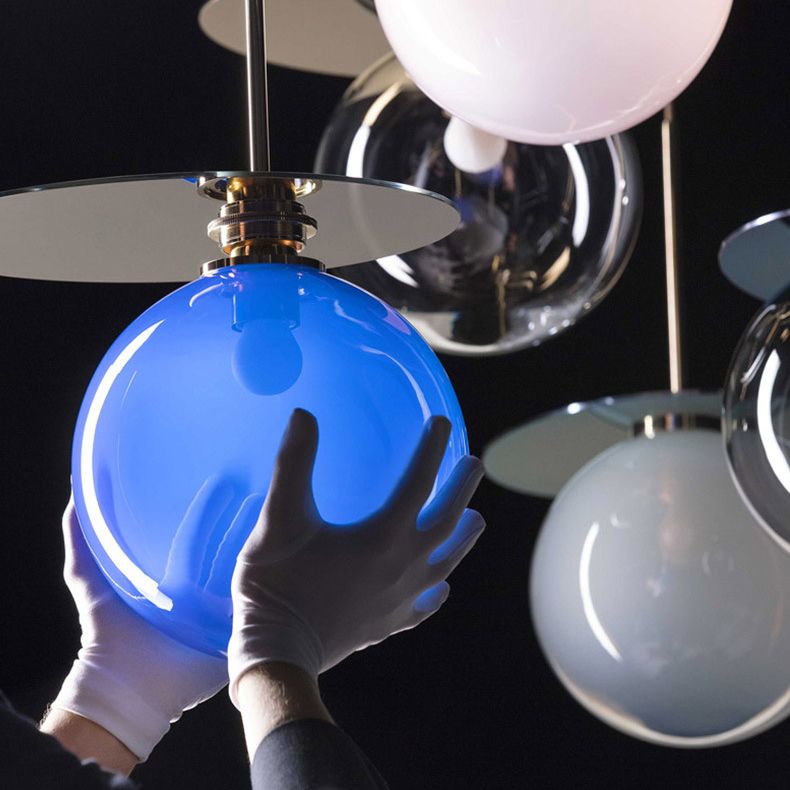 Nordic 1-Light Ceiling Pendant Light Glass Spherical Hanging Lamp for Living Room