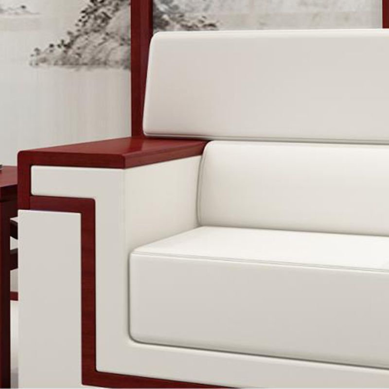 White Contemporary Sectional Square Arm Standard Sofa for Living Room, Apartment