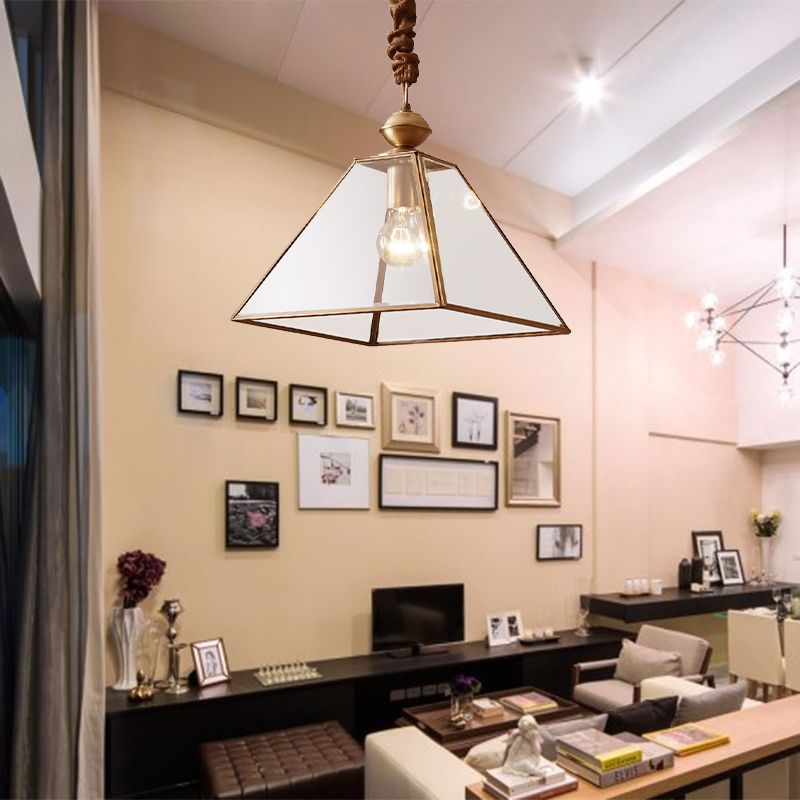 1 Bulb Hanging Ceiling Lighting Rural Tower Shaped Clear/Clear Frosted Glass Suspension Pendant Light