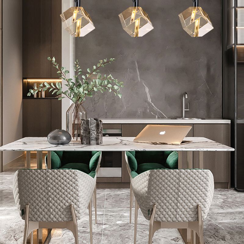 Electroplate Iron Pendant Light in Modern Luxury Style Crystal Square Hanging Lamp for Dining Room