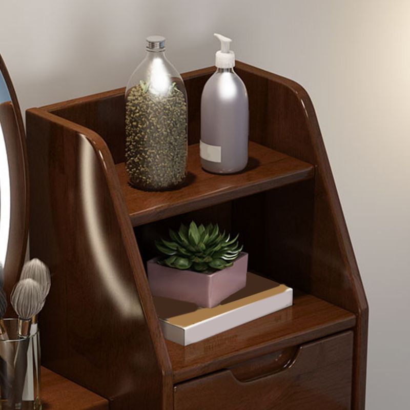 Natural/Brown Wooden Vanity with Mirror, 2 Drawers Dresser - 27.56"/31.5" W