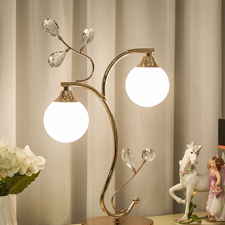 Satin Opal Glass Ball Table Lamp Contemporary Gold Finish Nightstand Light for Bedroom