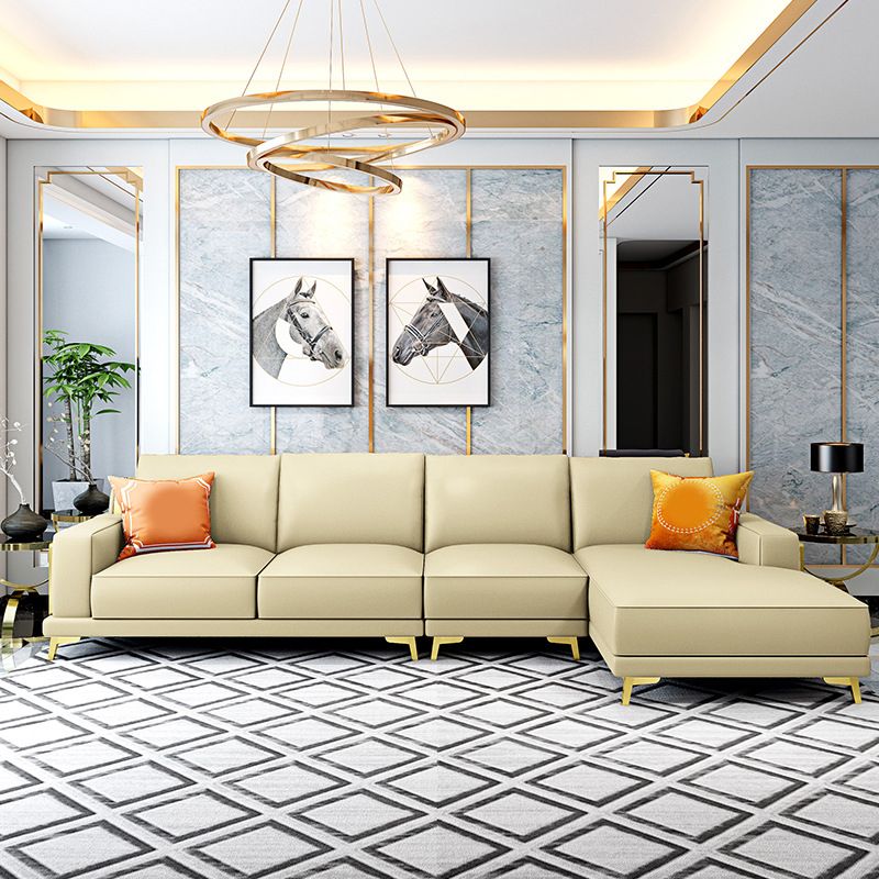 Modern Genuine Leather Sectional Square Arm Sofa with Removable Cushions