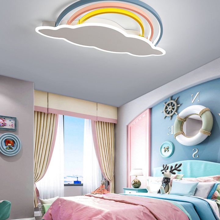 Luz empotrada de arco iris y nube, luz LED de montaje en techo multicolor de dibujos animados para dormitorio