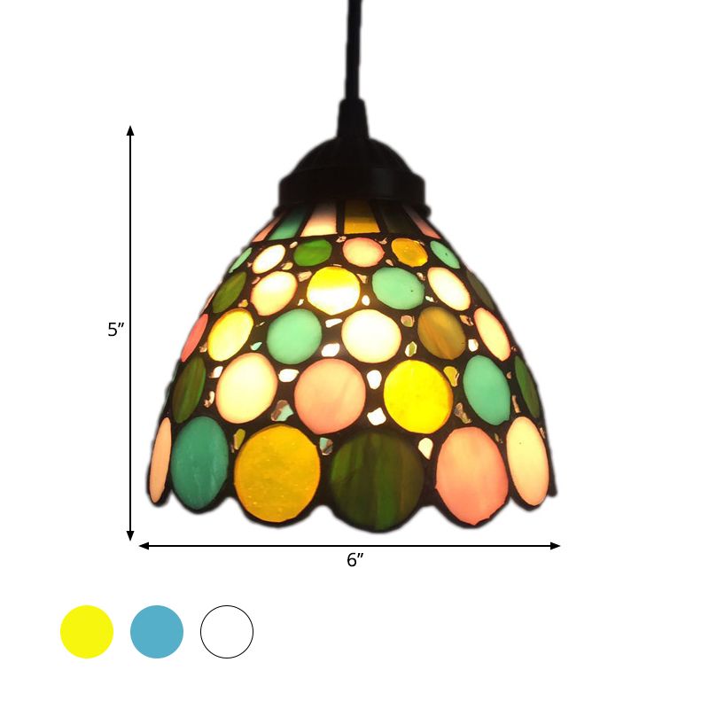 Brass Bell Shade Pendant Light Fixture Baroque 1-Light Handcrafted Stained Glass Drop Lamp