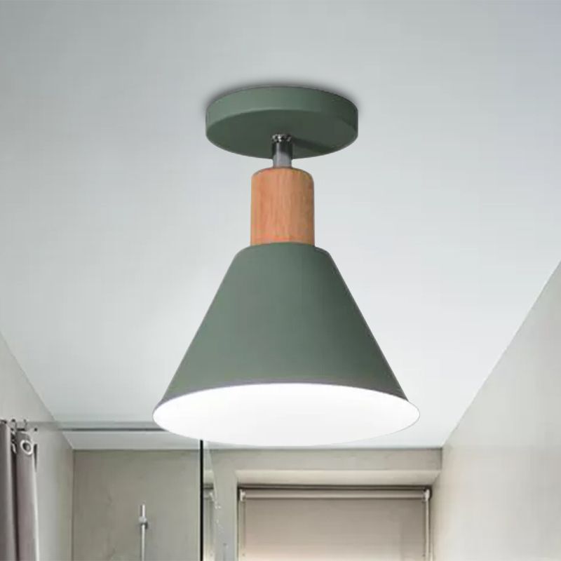 Lámpara semiempotrada verde/blanca/gris con pantalla Metal nórdico Luz de techo semiempotrada para interiores con 1 bombilla