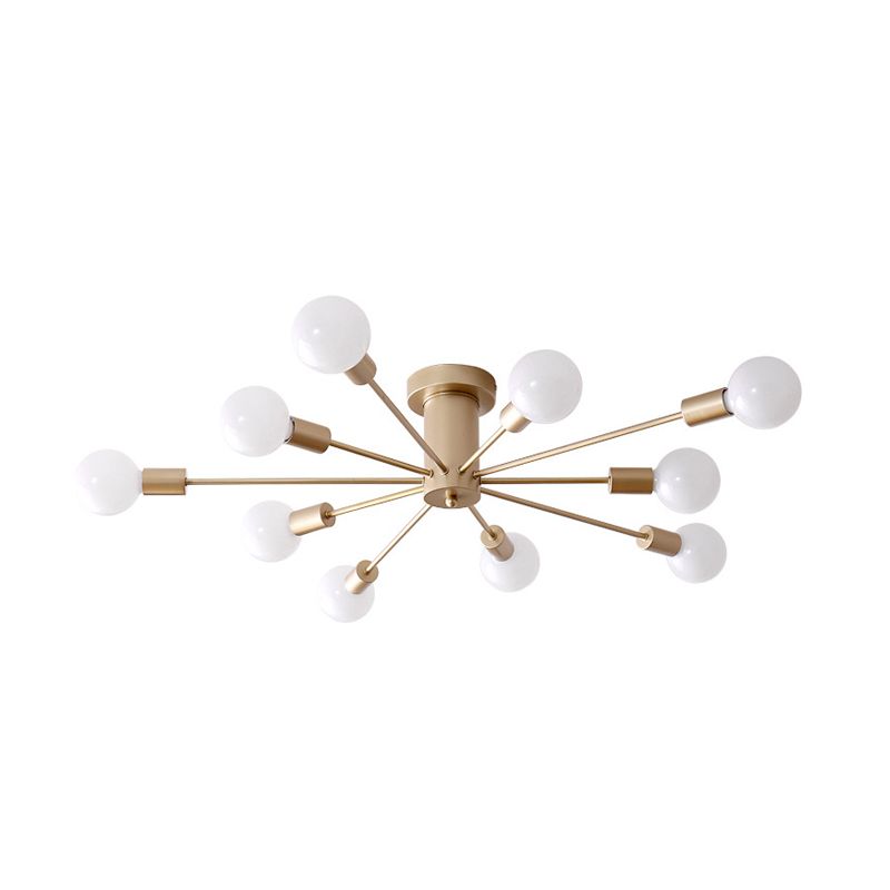 Minimal Sputnik Ceiling Mounted Light Metal Living Room Semi Flush Mount Chandelier