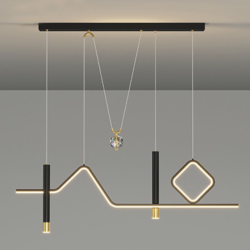 Linear Island Lighting Modern Metal 4 Light Island Light Fixtures in Black