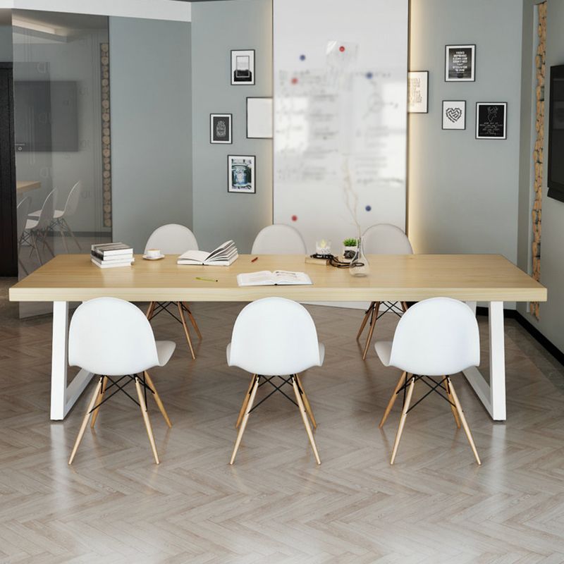 Mesa de comedor de madera maciza de pino, mesa de comedor industrial con base de trineo