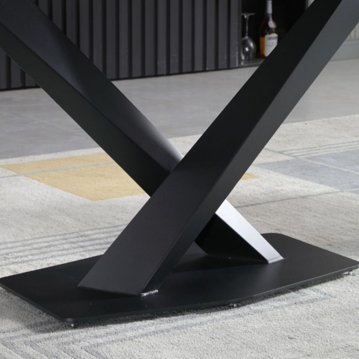 Rectangular Sintered Stone Dining Table Modern Dining Table with Steel Base for Home