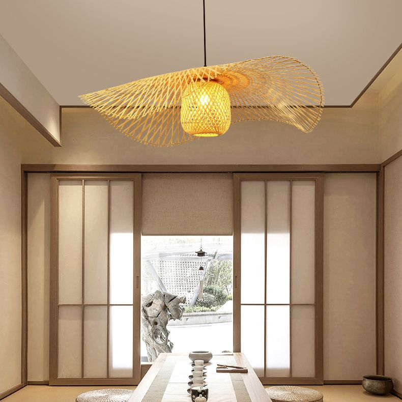 Twist Suspension Pendellicht Light Asia Bambus Restaurant Hanging Deckenleuchte in Beige