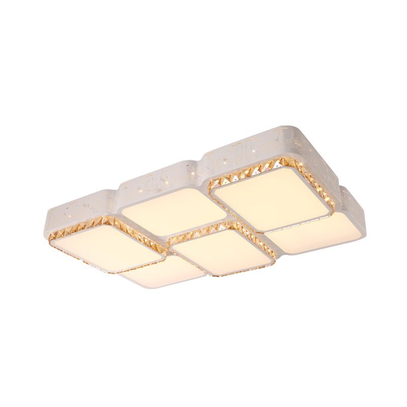 Moderna lámpara de techo LED de cristal K9, color blanco, rectangular/cuadrada, empotrada, con pantalla acrílica en luz cálida/luz blanca/control remoto, atenuación continua, 21,5"/37,5" de ancho
