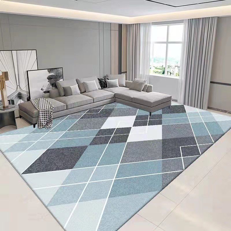 Gray Simple Carpet Polyester Geometry Print Carpet Washable Carpet for Drawing Room