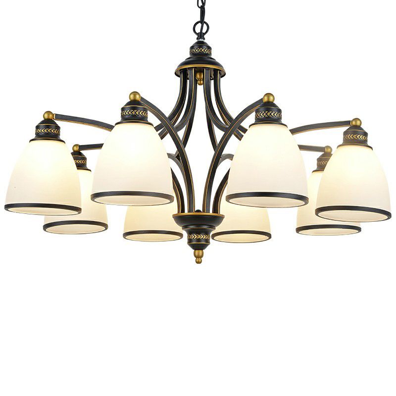 Suspension Pendant Light Traditional Dining Room Chandelier with Bell White Glass Shade