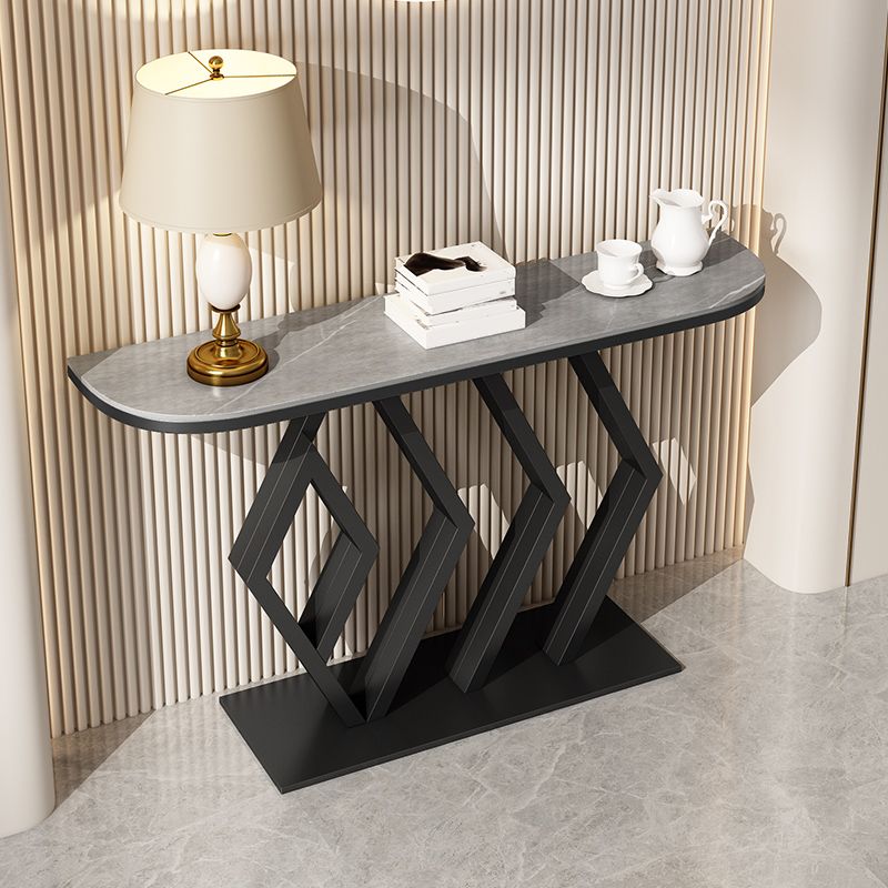 Stone Console Table Metal Frame Scratch Resistan Accent Table, 31.49" High