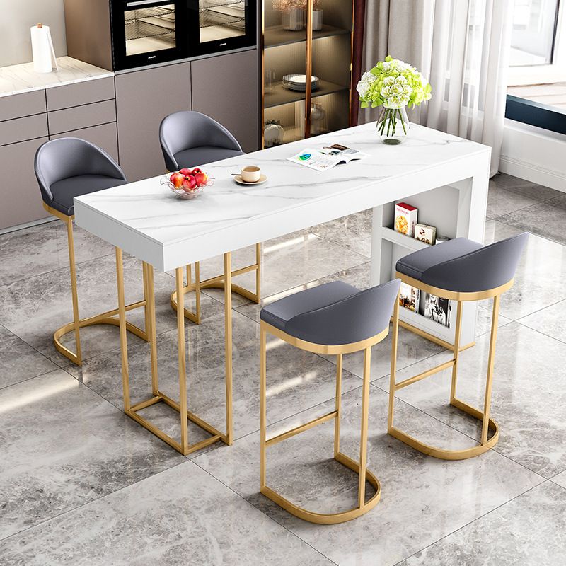 Sintered Stone Bistro Bar Table Rectangle White Bar Table with Storage