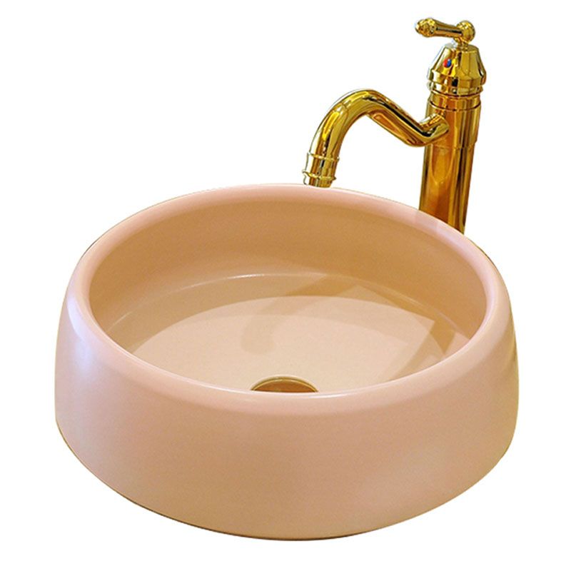Traditional Bathroom Sink Porcelain Round Vessel Sink with Pop-Up Drain
