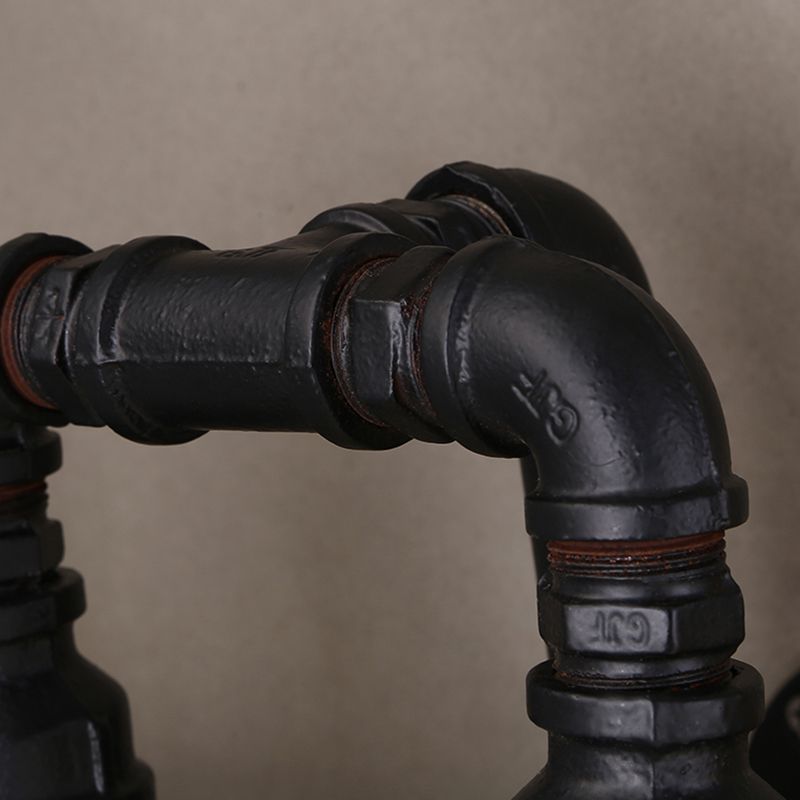 Antique Style Pipe Wall Lighting 6 Heads Iron Wall Mount Light in Black for Restaurant