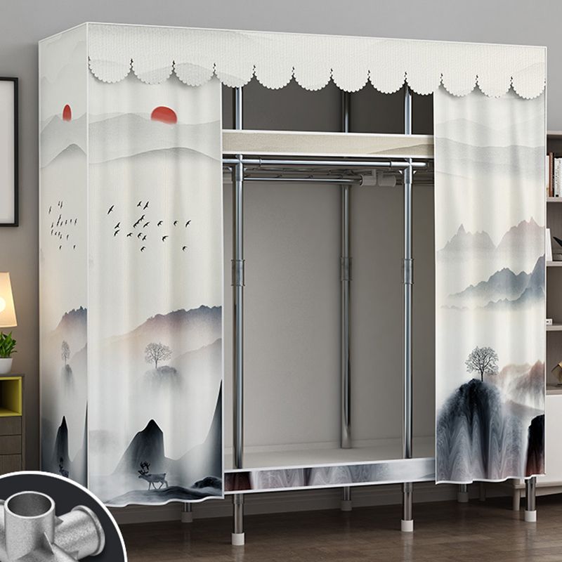 Modern Style Metal Wardrobe 2-Teir Bedroom Wardrobe Closet with Legs
