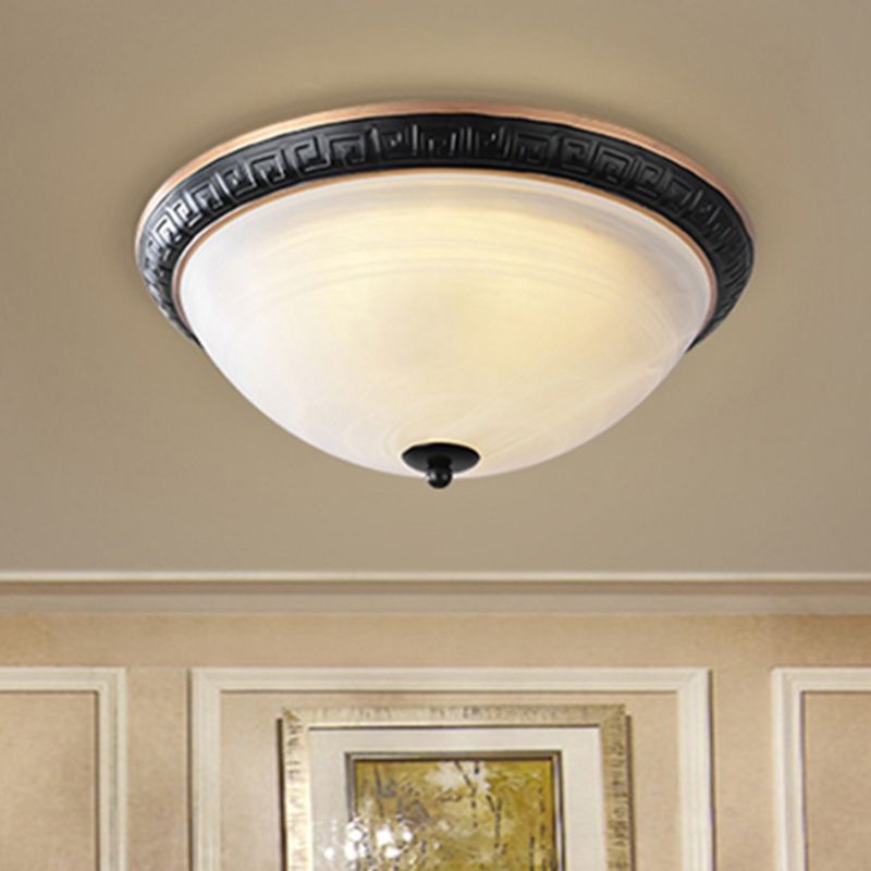 Black Bowl Shape Flush Mount Lamp Classic Milky Glass 12.5"/16" Wide 3 Lights Study Room Ceiling Fixture