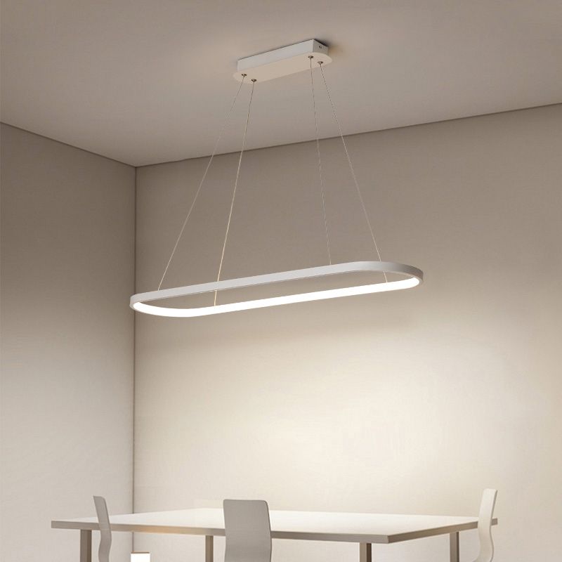 Contemporary Style Linear Shape Island Light Metal 1 Light Hanging Pendant Light in White