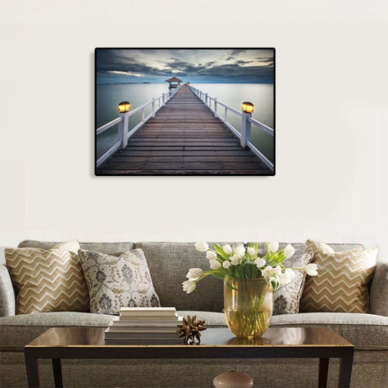 Modern Sea Bridge Canvas Print Photograph Scenery Dark Color Bedroom Wall art Decor