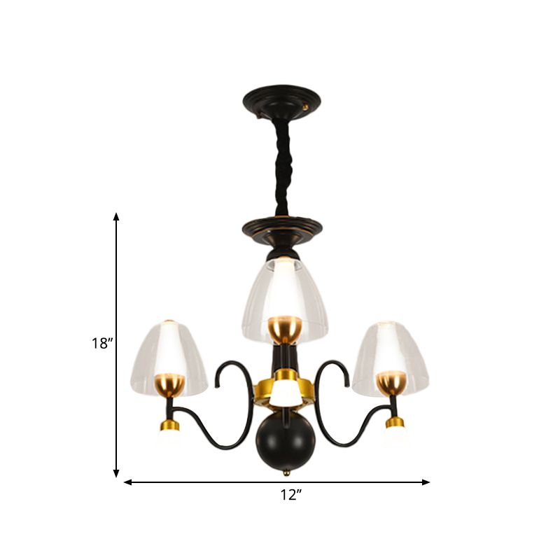 Metallic Black-Gold Suspension Pendant Scooping Armed 3/5/6 Lights Rural Style Chandelier Light Fixture