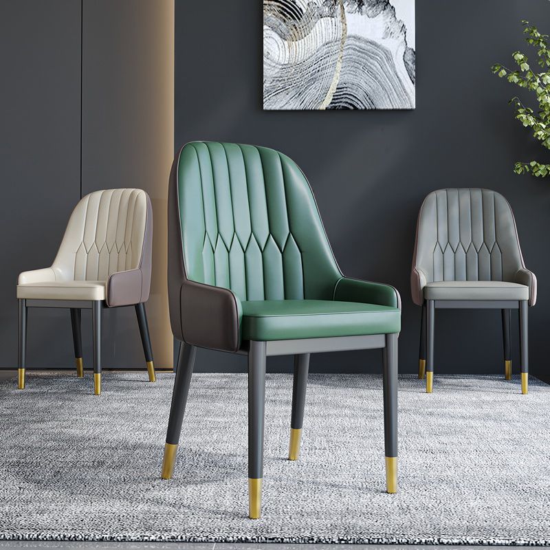 Glam Style Dining Chair Leather Parsons Side Chair for Living Room