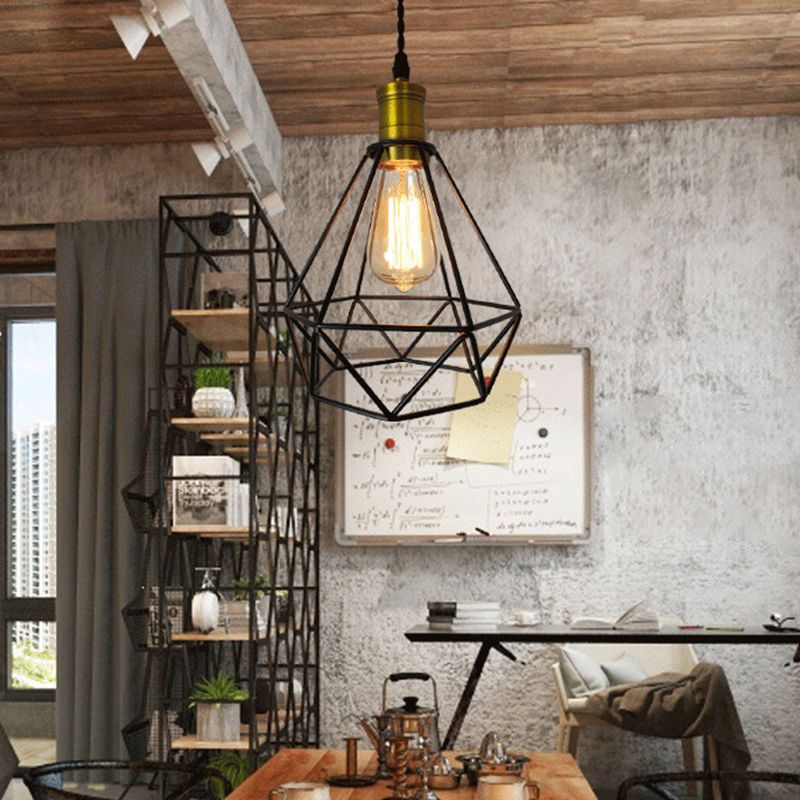 Geometrische kooi metalen hanger plafondlicht industrieel restaurant hangend verlichte armatuur zwart