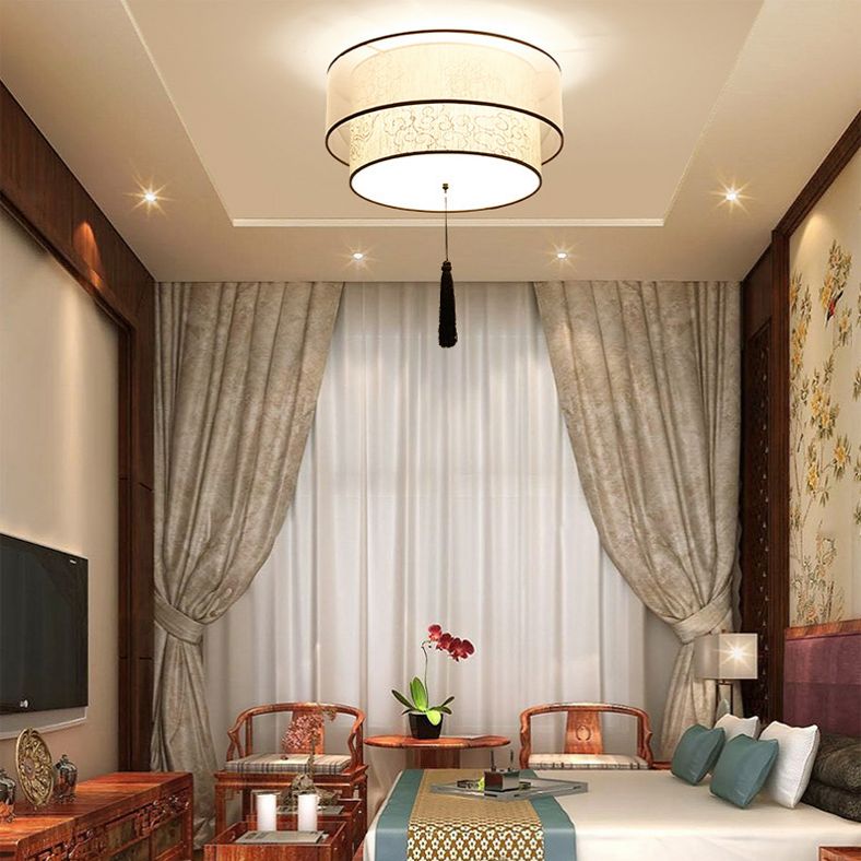 Geometric Living Room Flush Mount Ceiling Light Fixture Fabric Modern Flush Mount Lamp in White