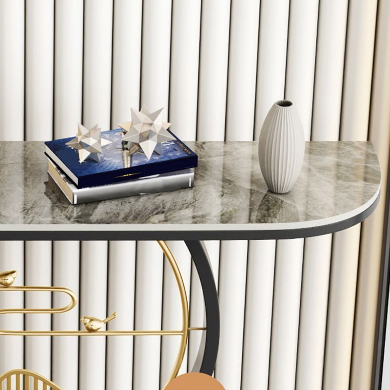 Glam Stone Half Moon Accent Table 1-shelf 31.5" Tall Console Table