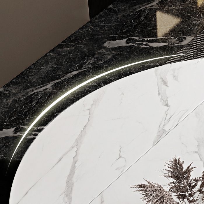 Round Sintered Stone Dining Table Modern Extendable Furniture with 4 Legs in Matte Finish