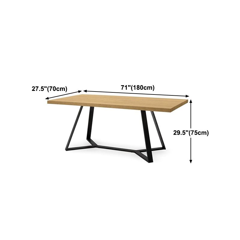 Rectangle Industrial Dining Table Trestle Base Fixed Table with Solid Wood