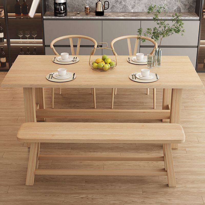 Modern Dining Set Rectangular Natural 1/4/5 Pieces Trestle Dinette Set