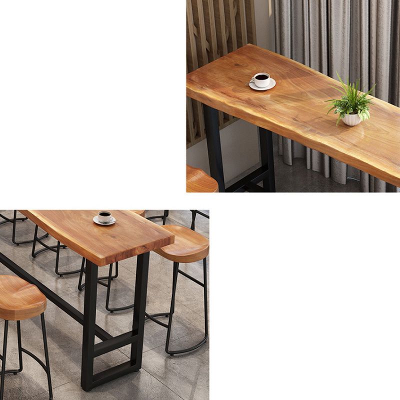 Wood Top Table Metal Black Base Rectangle Bar Table for Patio Use