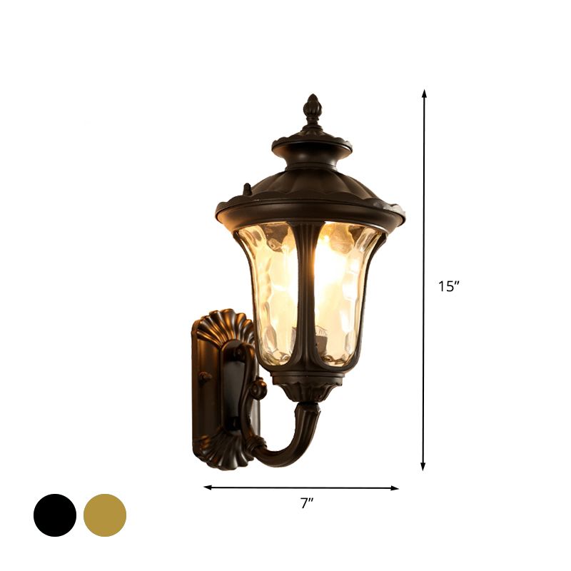 Wasserglas Lotus Leichtfarmhaus 1 Lampe Outdoor -Wandlampe in Messing/Schwarz