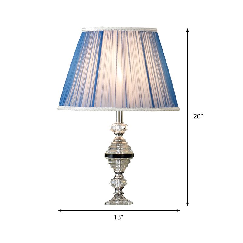Lampe de table de nuit effilée bleu contemporain 1 ampoule transparent k9 Lumière de nuit en cristal pour le salon