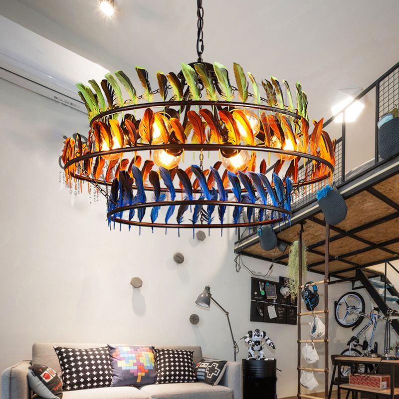 Ring Living Room Pendant Chandelier Traditional Metal 6 Lights Yellow Hanging Light Fixture