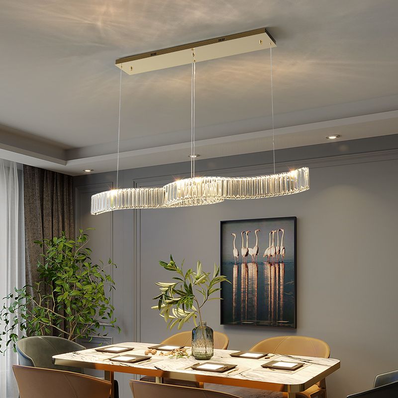 Contemporary Waves Ceiling Hanging Lamp Fixtures 2 Light Crystal Wrapped Island Pendant