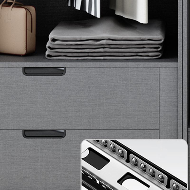 Contemporary Style Gray Colour Wardrobe Wood Soft Close Drawer Wardrobe Closet