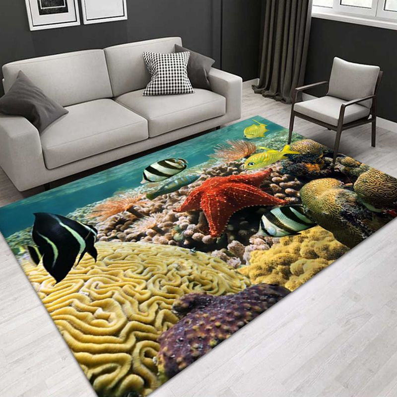 Gold Modern Carpet Fish Polyester Area Carpet Washable Carpet for Living Room
