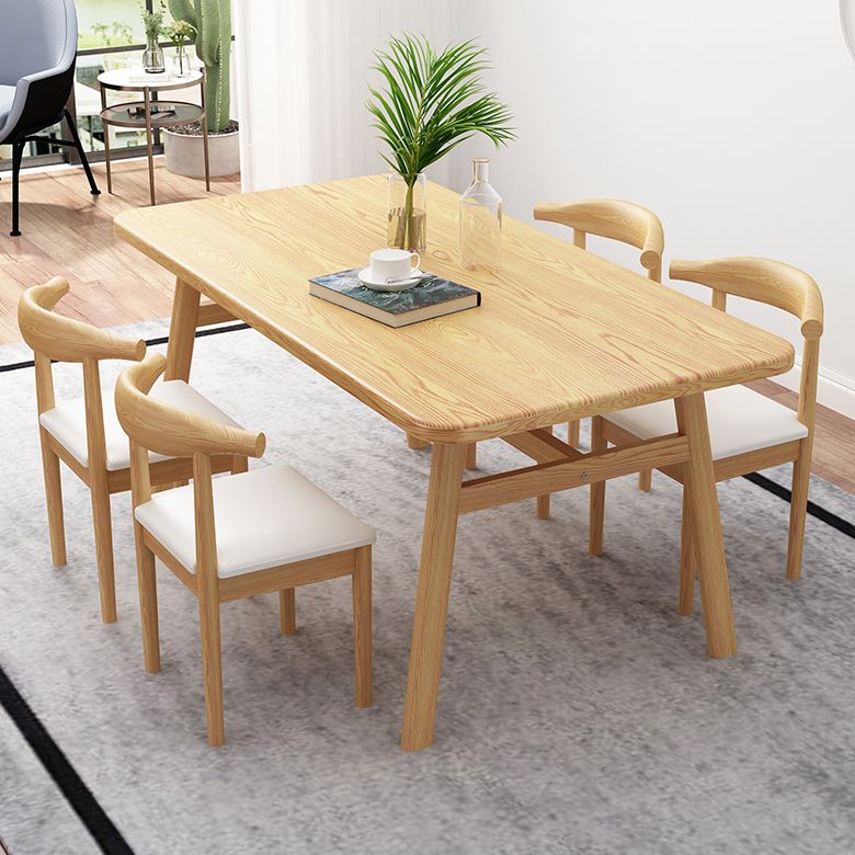 Modern Fixed Solid Wood Dining Room Table with 4 Wood Legs Kitchen Dining Set