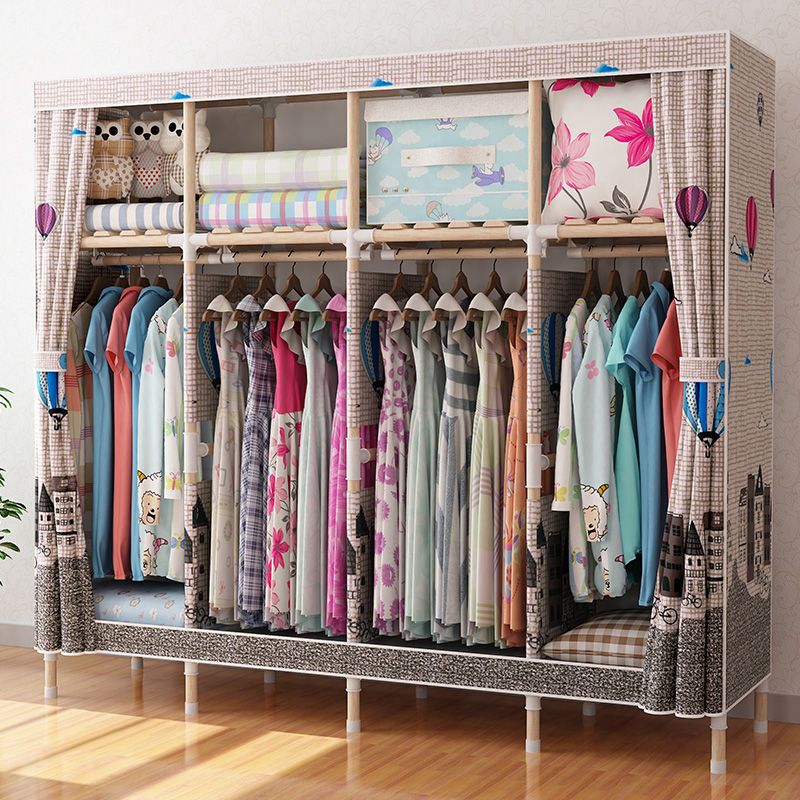 Contemporary Style Wardrobe Armoire Wood Frame Armoire with Garment Rod for Home