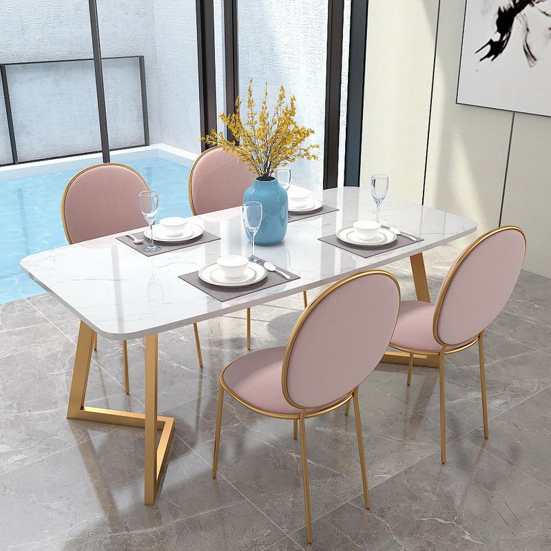 Modern Fixed Dining Room Table Set Marble Top Kitchen Dining Furniture with 4 Legs Base