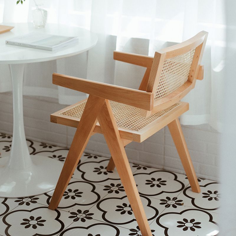 Modern Style Solid Rubberwood Chair Set Open Back Arm Dining Room Chairs