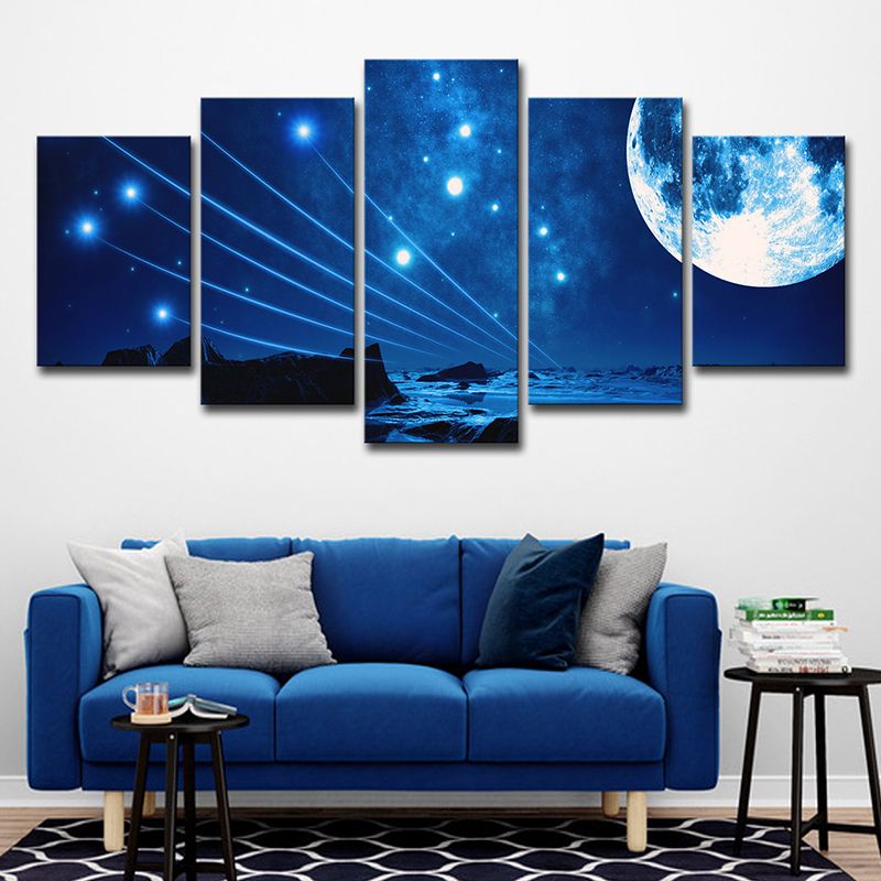 Stellar Shooting Stars Wall Art Decor Blue Sci-Fi Canvas Print for House Interior